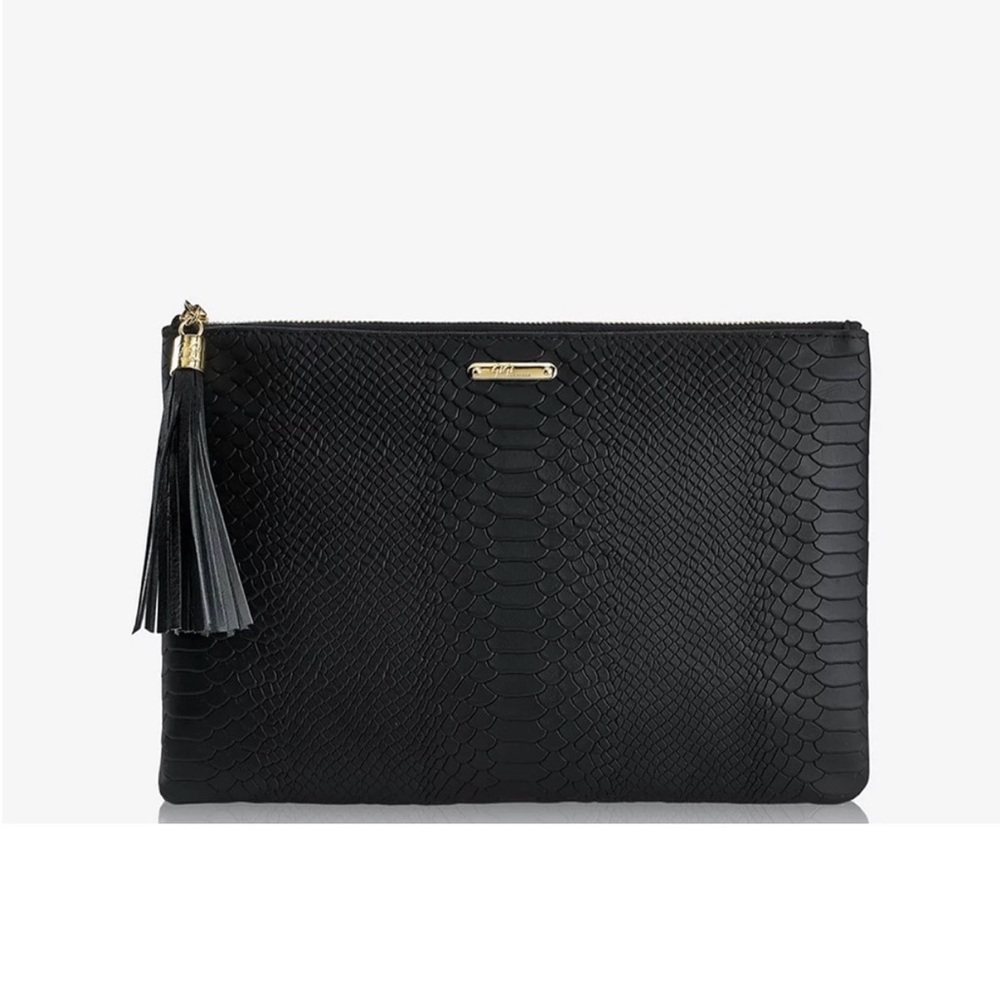 Gigi New York Black Textured Tassel Zip Clutch